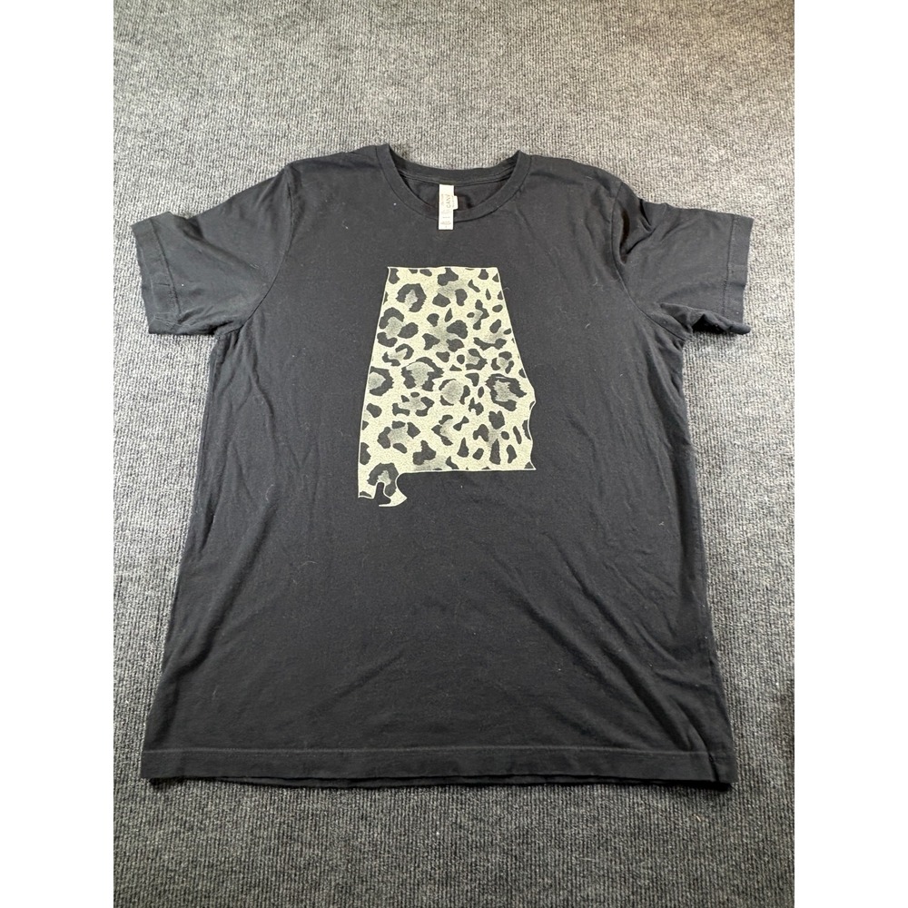 Dear Clothing Co Alabama State Leopard Print Graphic Tee Black Womens Large